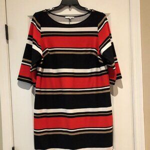 Knit dress in red, white and black stripes. 1X EUC